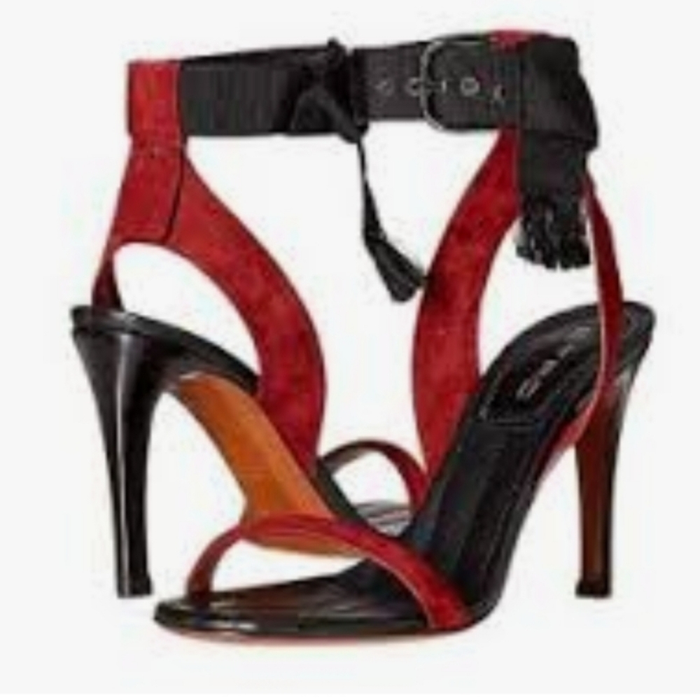 ETRO Designer Genuine Italian Multicolor Buckle Red Heels Retails $950 - Picture 8 of 9